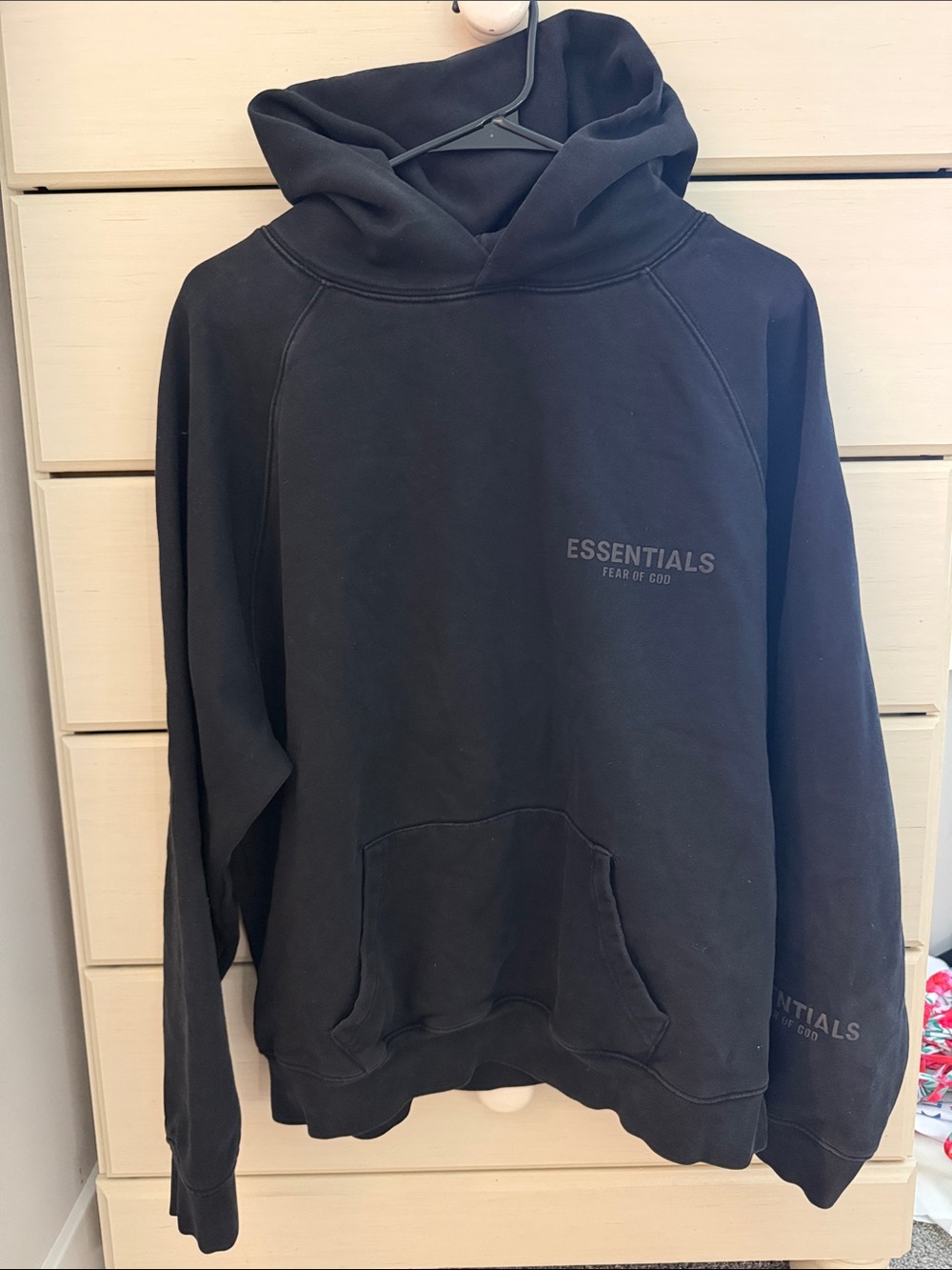 Essentials Black Pullover Hoodie with Subtle Logo